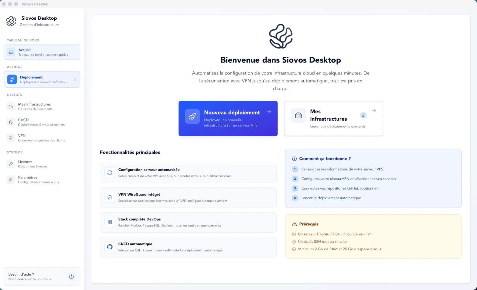 Interface de Siovos Desktop
