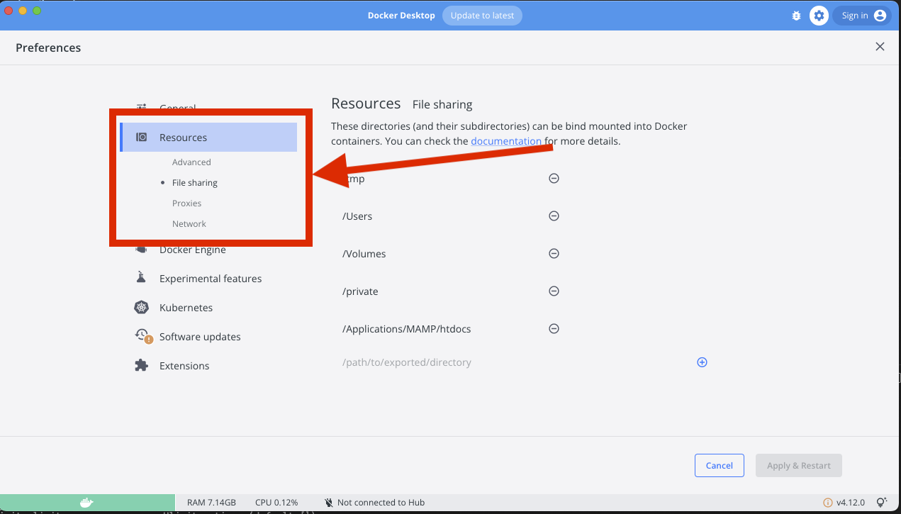 resources docker desktop settings